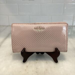Kate Spade Wallet Pink Leather Polka Dot Patent Sleek Slim Full Sized Wallet